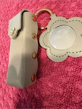 Faux leather gray lipstick keychain floral mirror travel compact